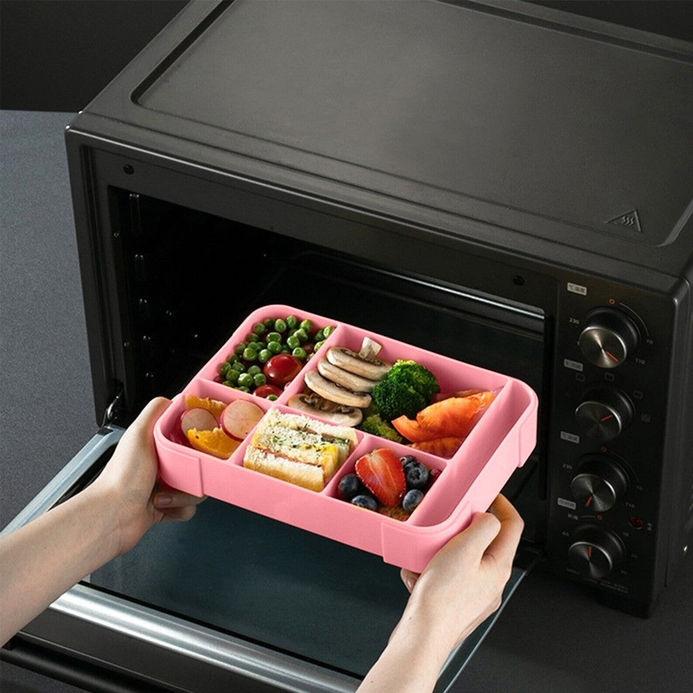 2Pcs Divided Compartments Bento Box Leakproof Lunch Box with Spoon and Fork - Rose Red+Blue