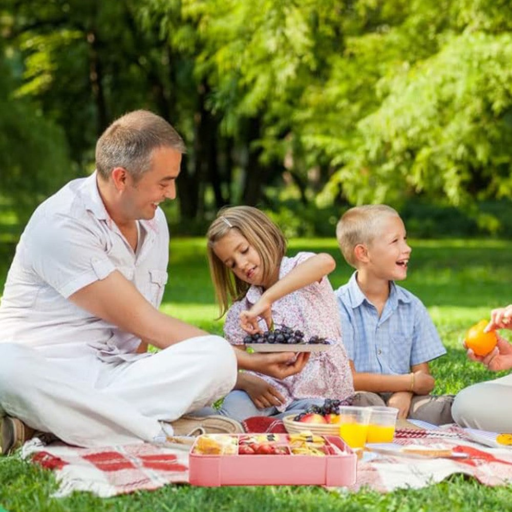 1Pc Divided Compartments Bento Box Leakproof Lunch Box with Spoon and Fork - Rose Red