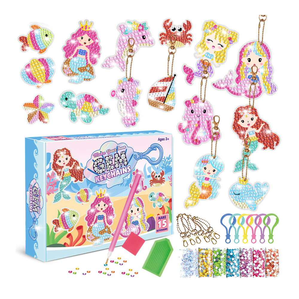 2 X DIY Mermaid Rhinestone Painting Keychain Unicorn Rhinestone Painting Kit