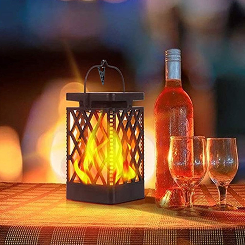 2xFlickering Flame Lantern Diamond Cutout Pattern s Solar Outdoor Wall Lights