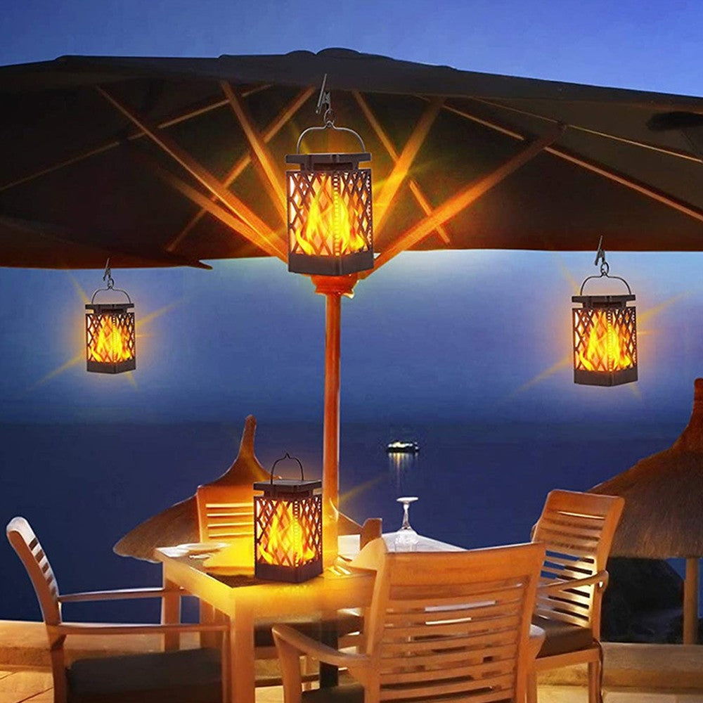 2xFlickering Flame Lantern Diamond Cutout Pattern s Solar Outdoor Wall Lights