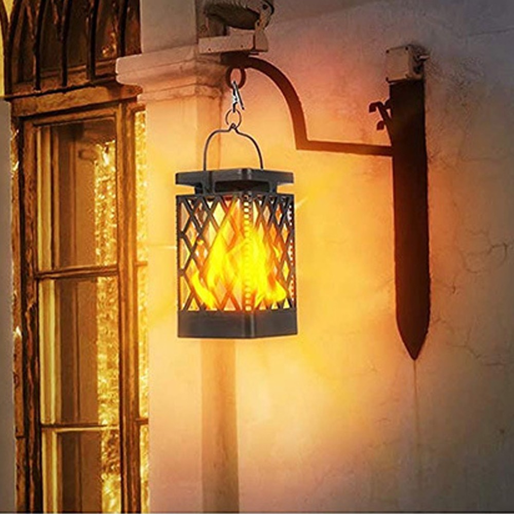 2xFlickering Flame Lantern Diamond Cutout Pattern s Solar Outdoor Wall Lights