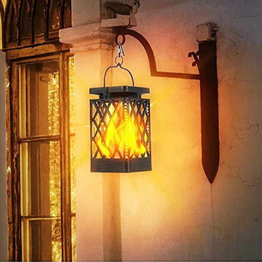 2xFlickering Flame Lantern Diamond Cutout Pattern s Solar Outdoor Wall Lights