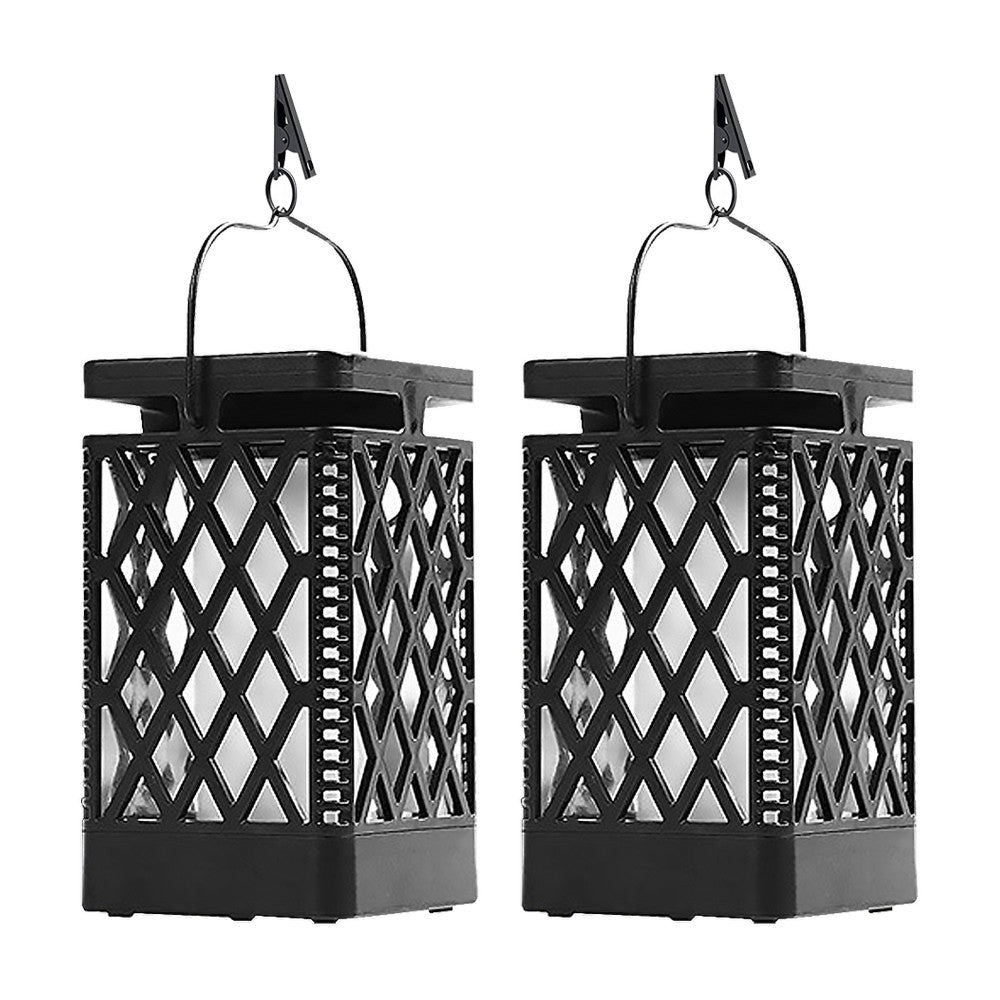 2xFlickering Flame Lantern Diamond Cutout Pattern s Solar Outdoor Wall Lights
