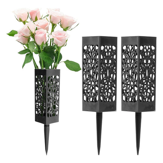 2pcs Cemetery Vases Hollow with Ground Spikes for Gravestone Garden Outdoor