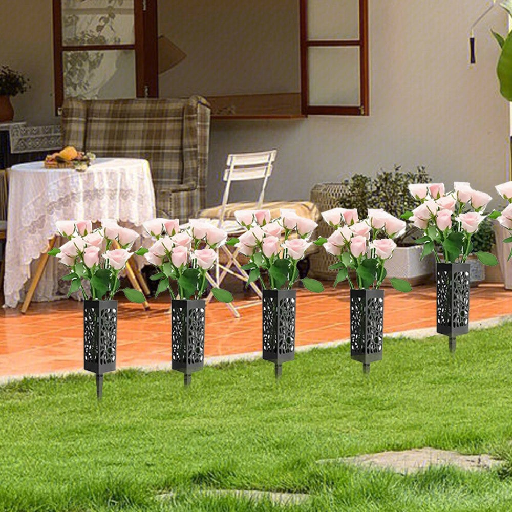 4pcs Cemetery Vases Hollow with Ground Spikes for Gravestone Garden Outdoor
