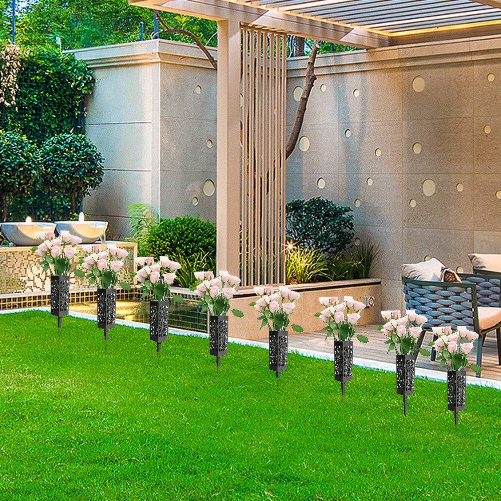 4pcs Cemetery Vases Hollow with Ground Spikes for Gravestone Garden Outdoor
