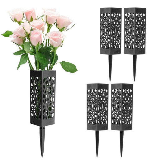 4pcs Cemetery Vases Hollow with Ground Spikes for Gravestone Garden Outdoor