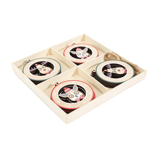 Christmas Round Wood Pendants with Various Christmas Elements Hanging Decor