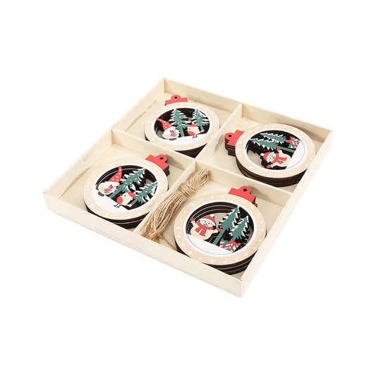 Christmas Round Wood Pendants with Various Christmas Elements Hanging Decor
