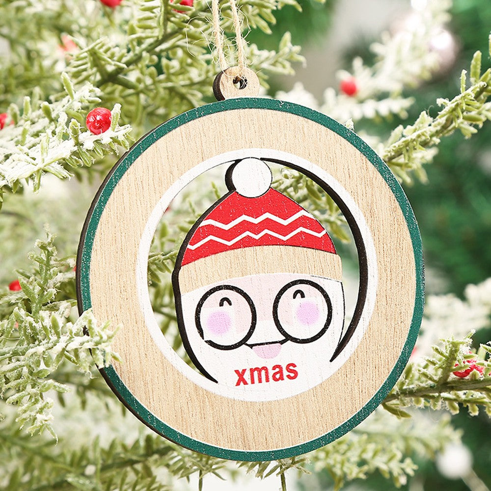 Christmas Round Wood Pendants with Various Christmas Elements Hanging Decor