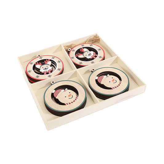 Christmas Round Wood Pendants with Various Christmas Elements Hanging Decor