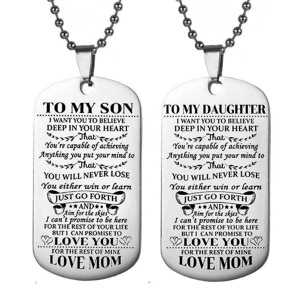 2Pcs Mom to Son Daughter Inspirational Message Pendant Necklace Dog Tag Necklace