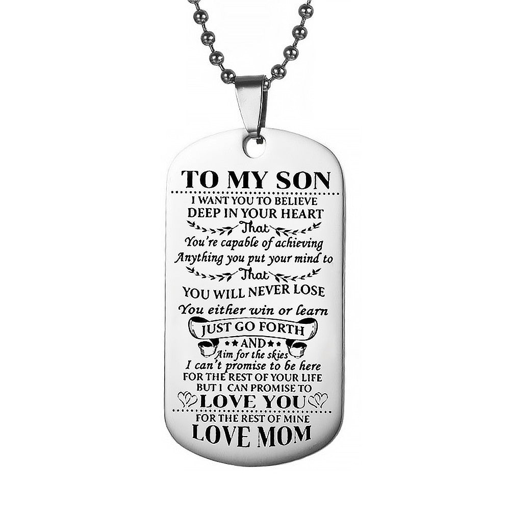 2Pcs Mom to Son Daughter Inspirational Message Pendant Necklace Dog Tag Necklace