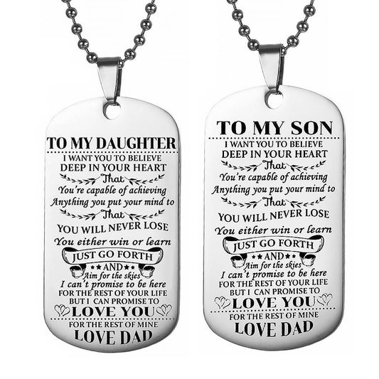 2Pcs Dad to Son Daughter Inspirational Message Pendant Necklace Dog Tag Necklace