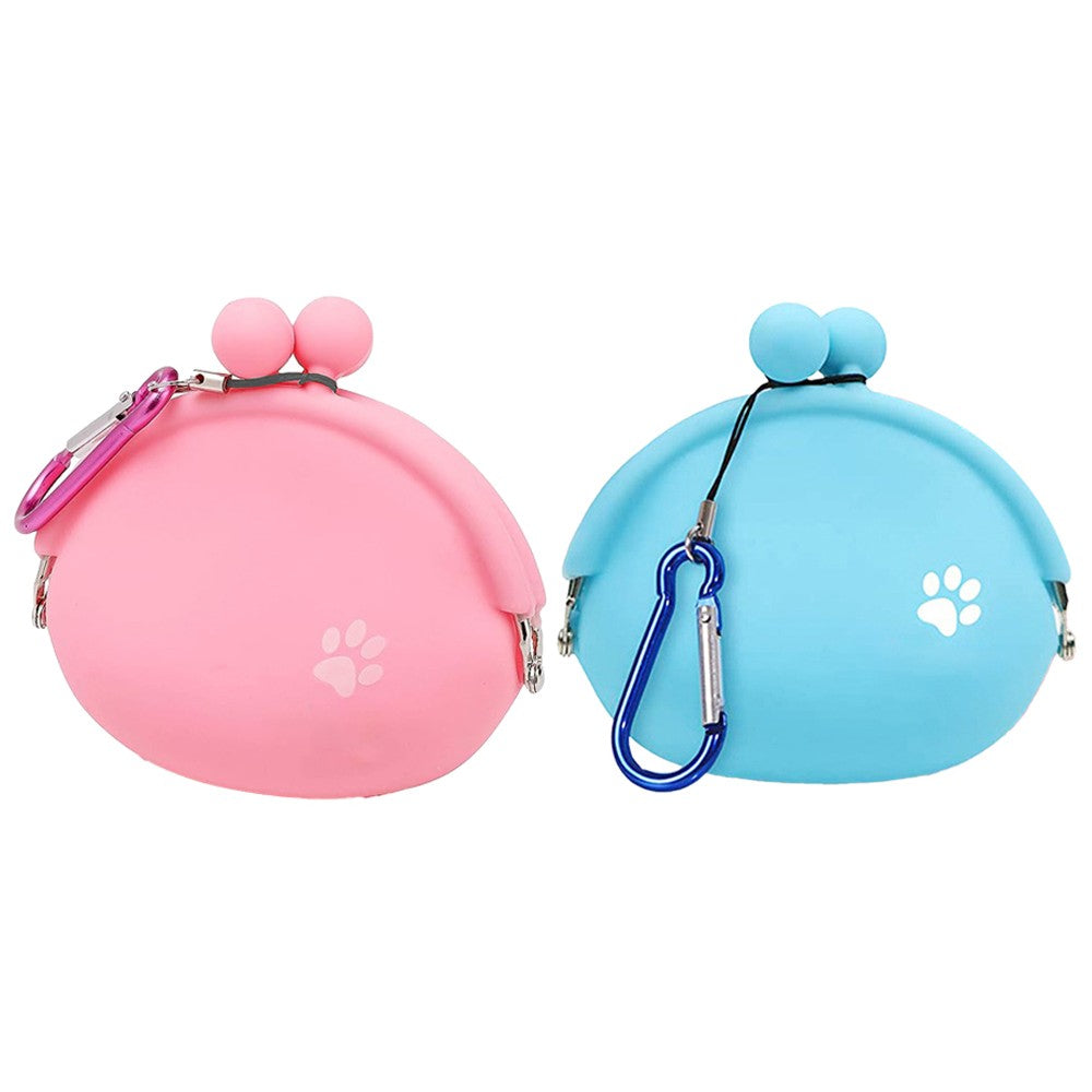 2Pcs Dog Treat Bag with Carabiner Silicone Pet Treat Pouch for Dog Training Pink+Blue