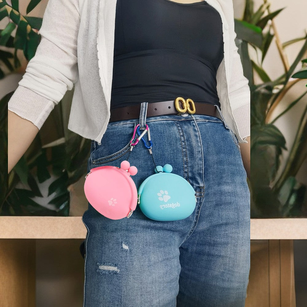 2Pcs Dog Treat Bag with Carabiner Silicone Pet Treat Pouch for Dog Training Pink+Blue