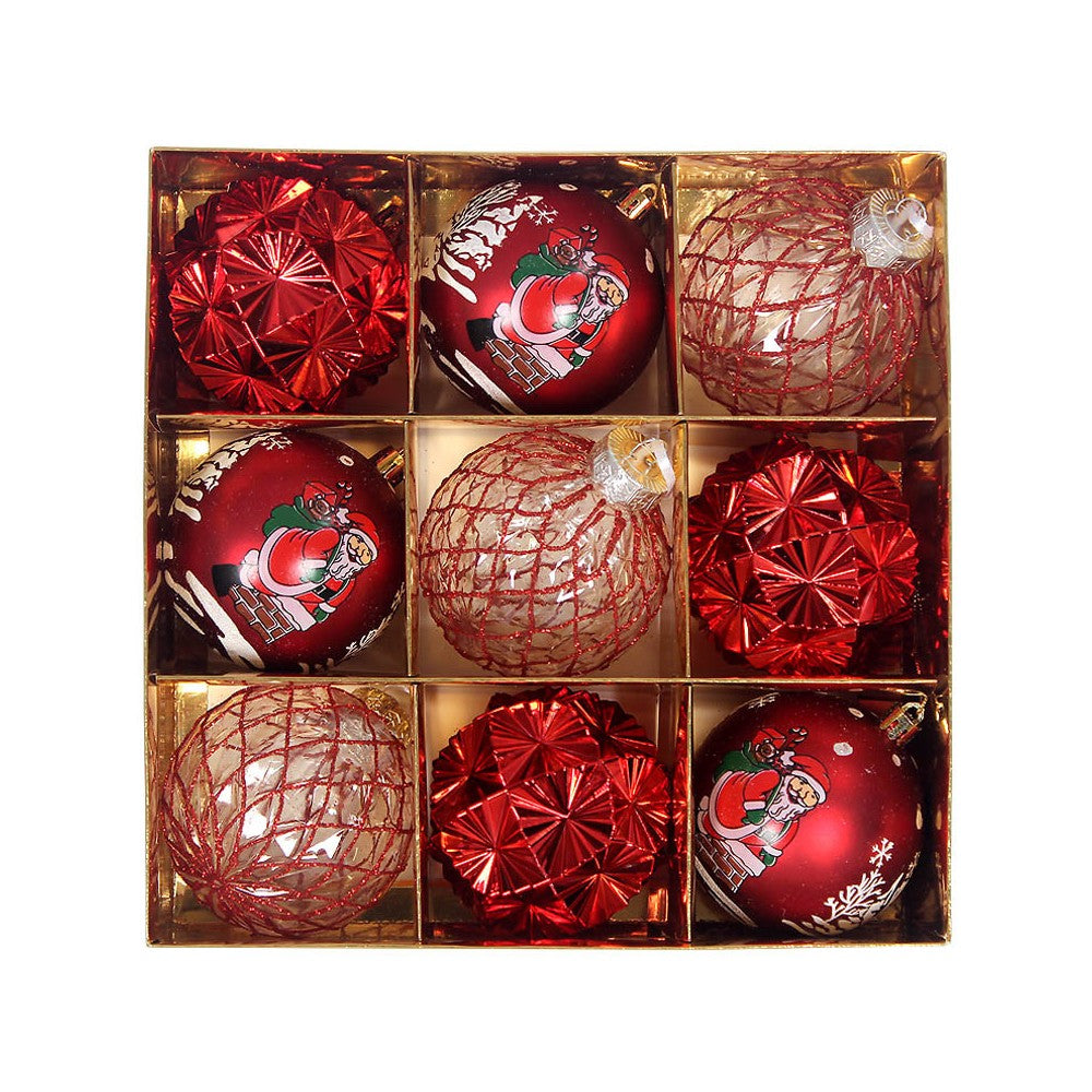 9Pcs Christmas Tree Hanging Balls Decorations Baubles Party Ornaments - Red