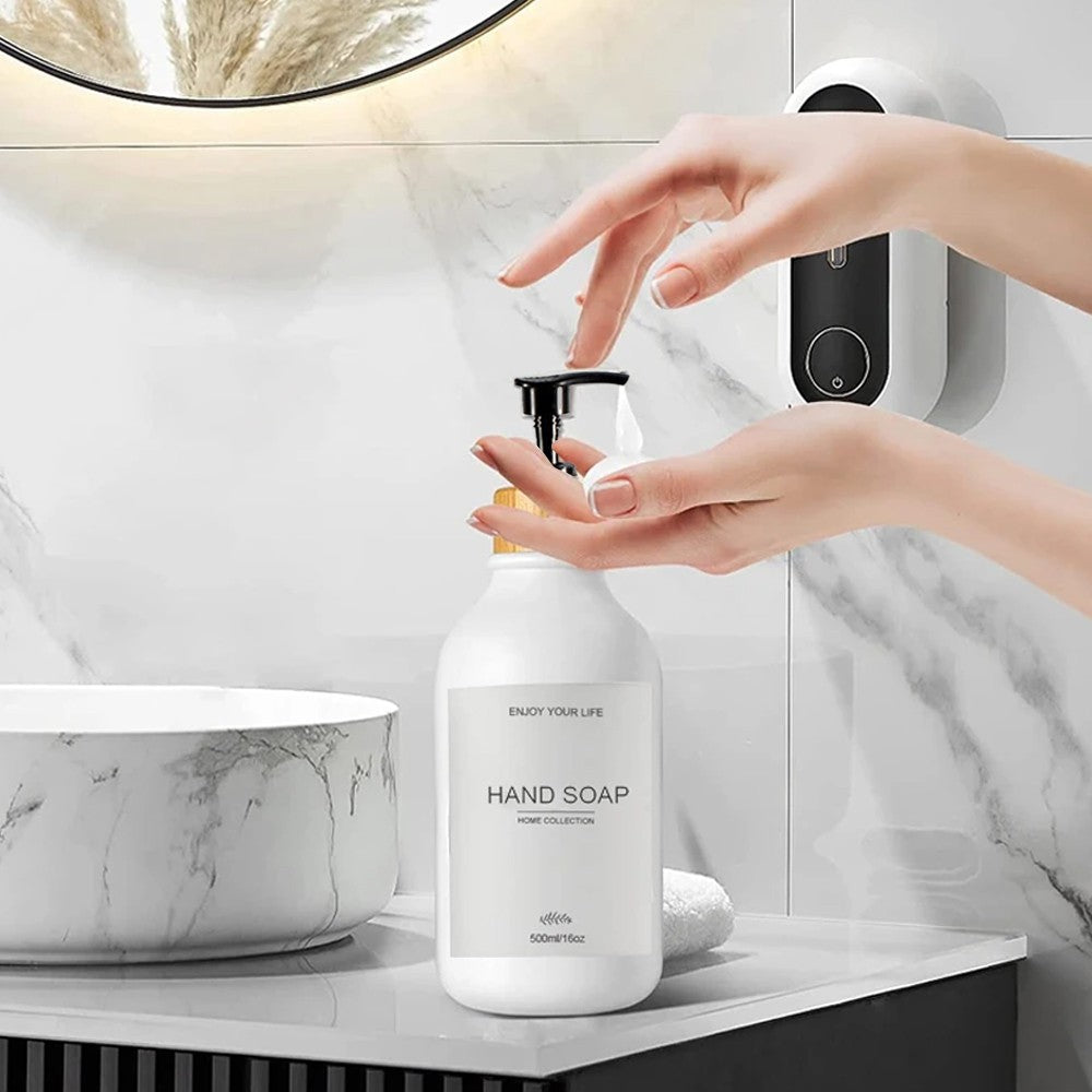 Refillable Empty Pump Bottle Shampoo Container with 24 Pieces Label Set - White