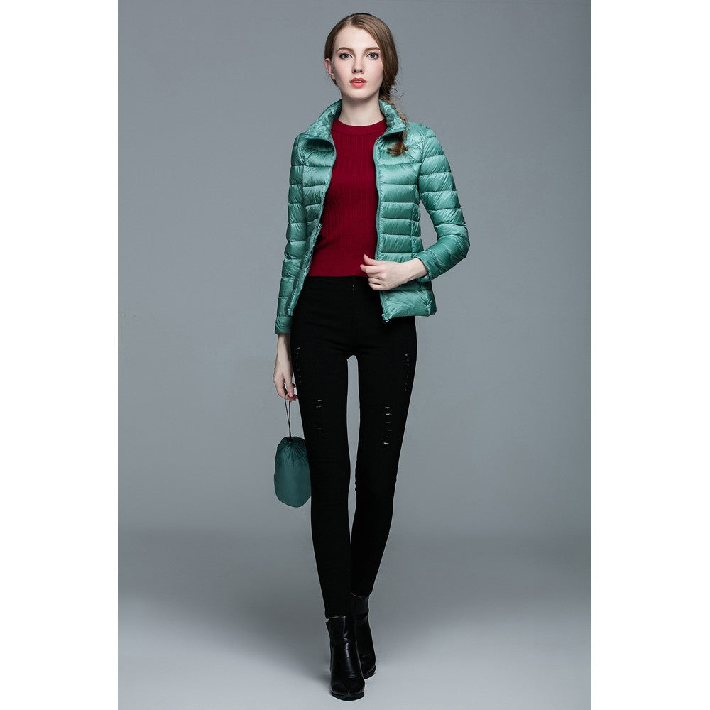 Womens Stand-up Collar Jacket K-6002 Bluish-green