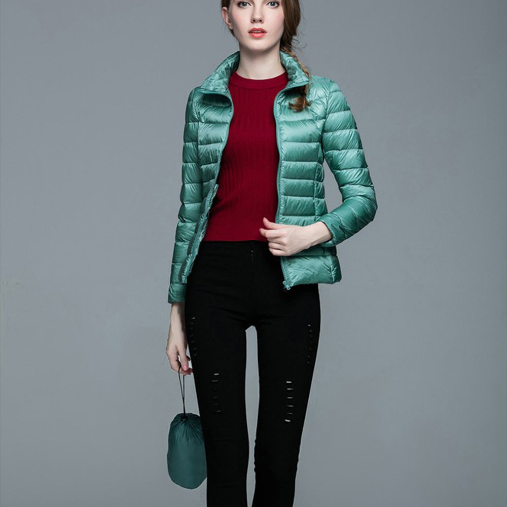 Womens Stand-up Collar Jacket K-6002 Bluish-green