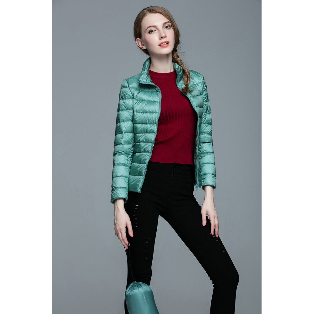 Womens Stand-up Collar Jacket K-6002 Bluish-green