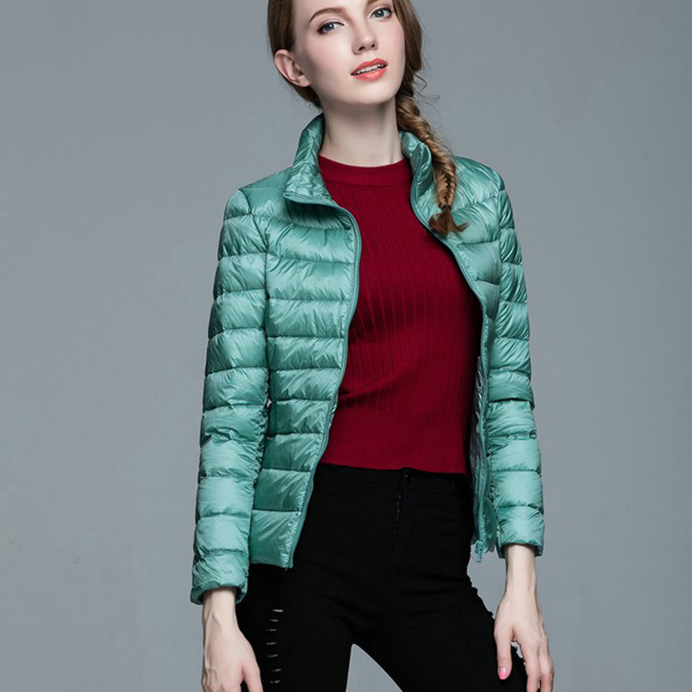 Womens Stand-up Collar Jacket K-6002 Bluish-green