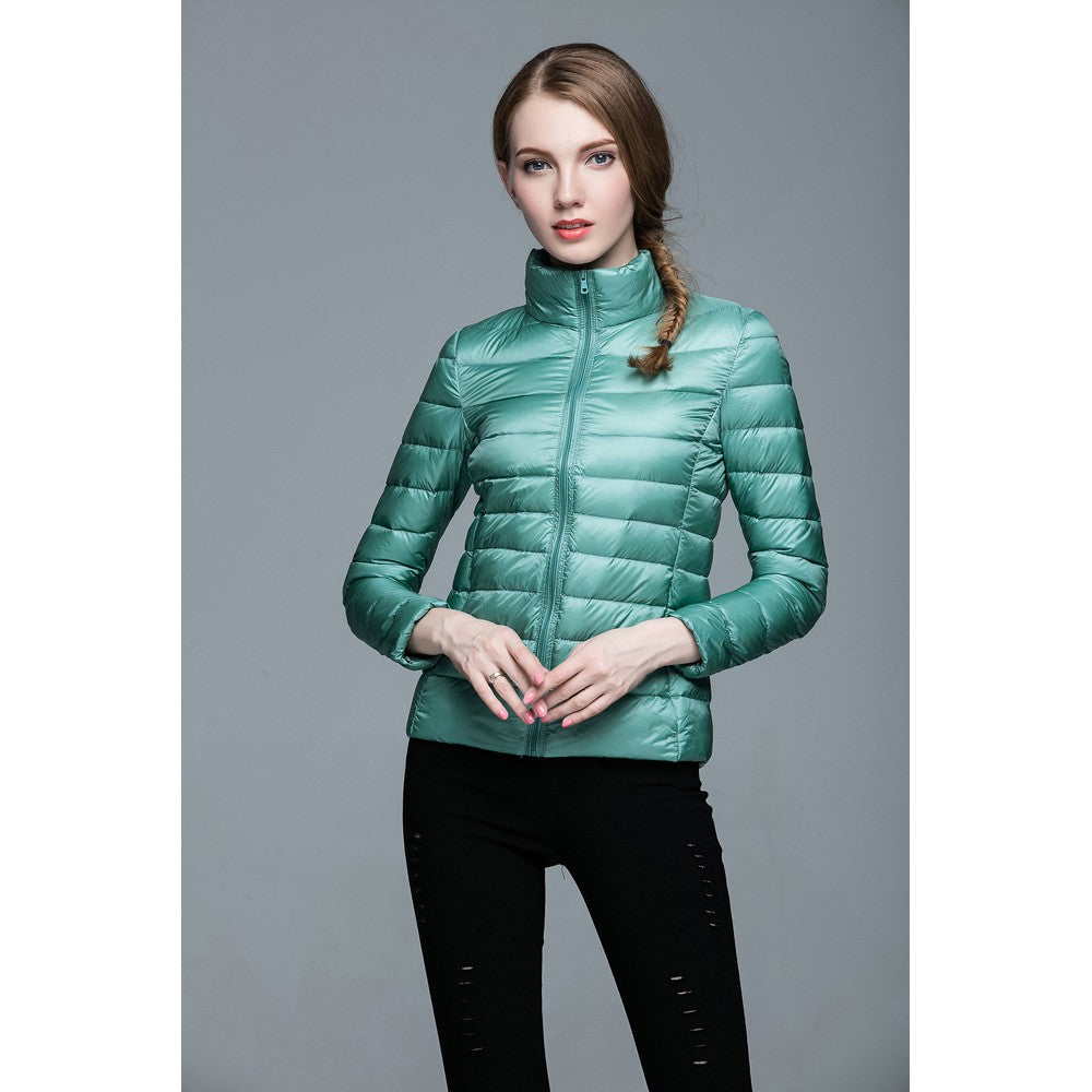 Womens Stand-up Collar Jacket K-6002 Bluish-green
