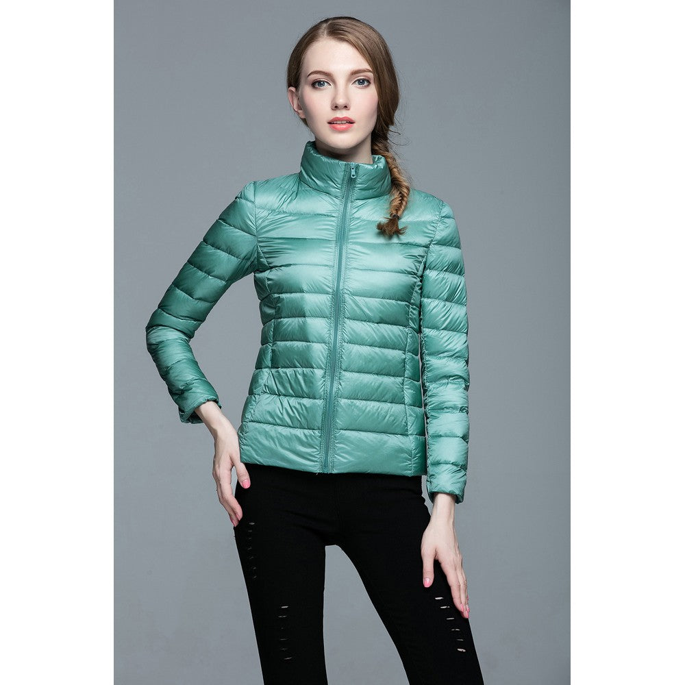 Womens Stand-up Collar Jacket K-6002 Bluish-green