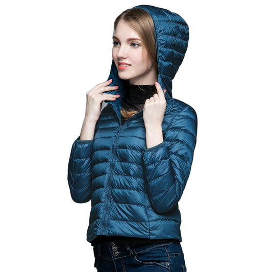 Womens Hooded Warm Jacket K-6003 Bluish-green