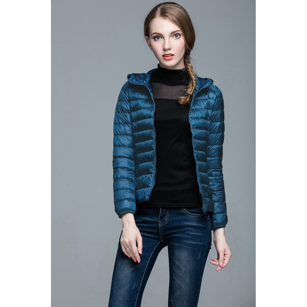 Womens Hooded Warm Jacket K-6003 Bluish-green