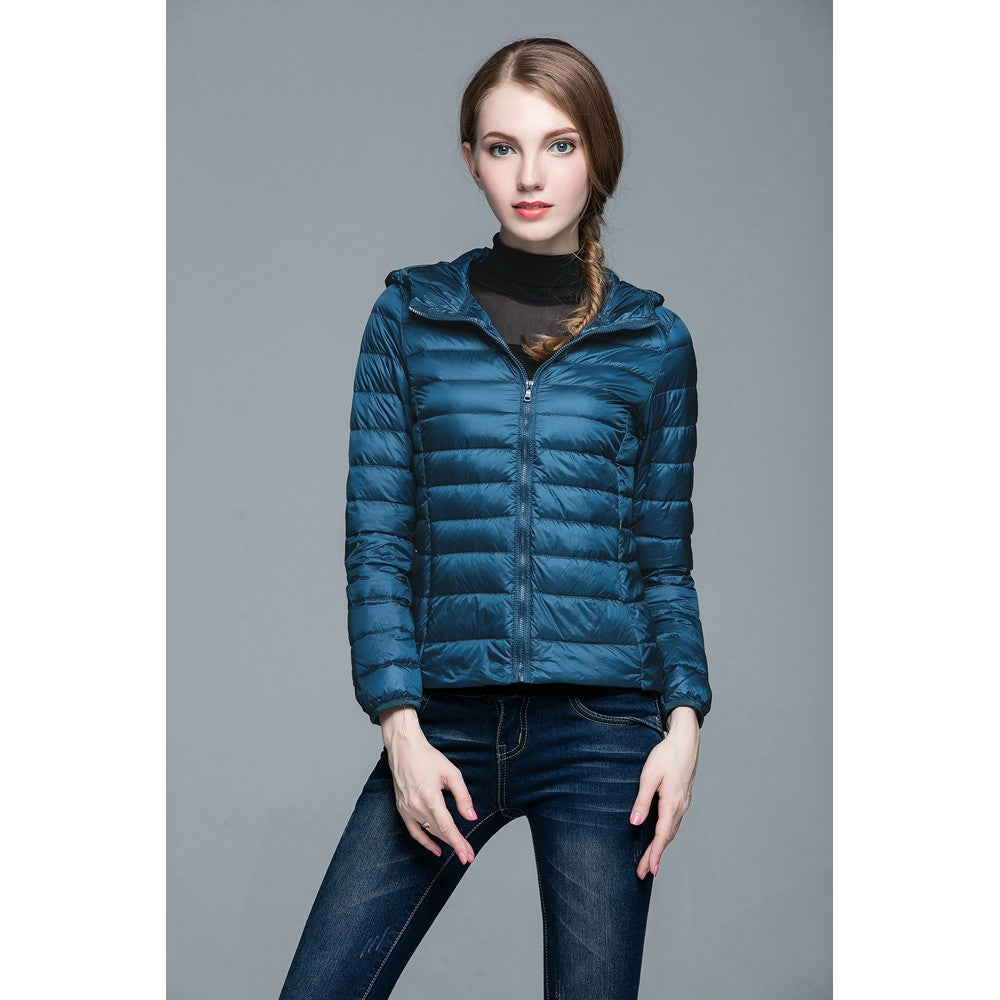 Womens Hooded Warm Jacket K-6003 Bluish-green