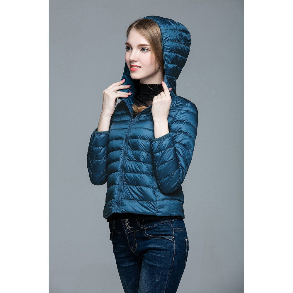 Womens Hooded Warm Jacket K-6003 Bluish-green