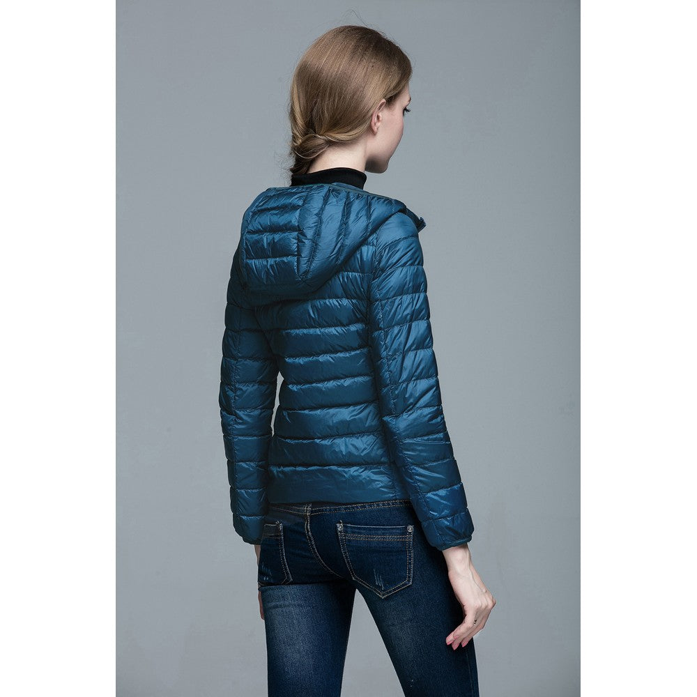 Womens Hooded Warm Jacket K-6003 Bluish-green