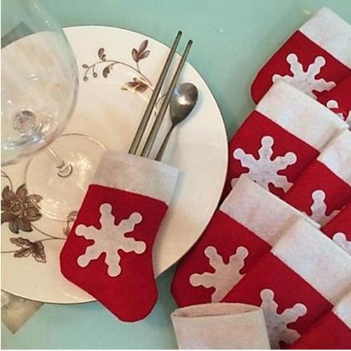 8X13cm 6 Pcs-set Christmas Mini Stocking Cutlery Tableware Holder Ornaments