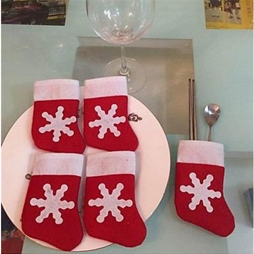 8X13cm 6 Pcs-set Christmas Mini Stocking Cutlery Tableware Holder Ornaments