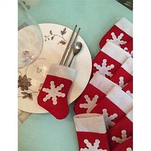 8X13cm 6 Pcs-set Christmas Mini Stocking Cutlery Tableware Holder Ornaments