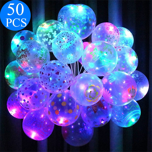 50 X LED Luminous Transparent Balloons For Christmas Birthday Outdoor Decoration
