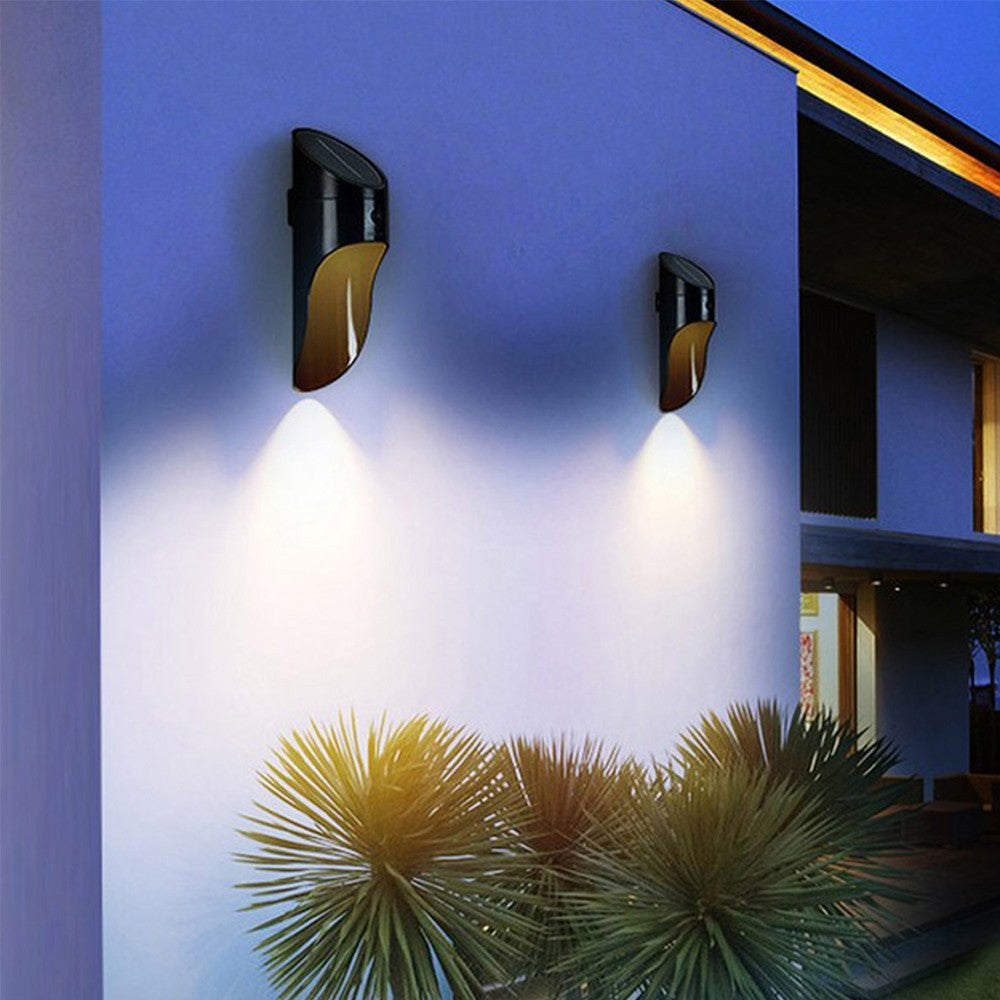 Water Resistant Solar Motion Sensor Lights Wall Mounted Lamp Black