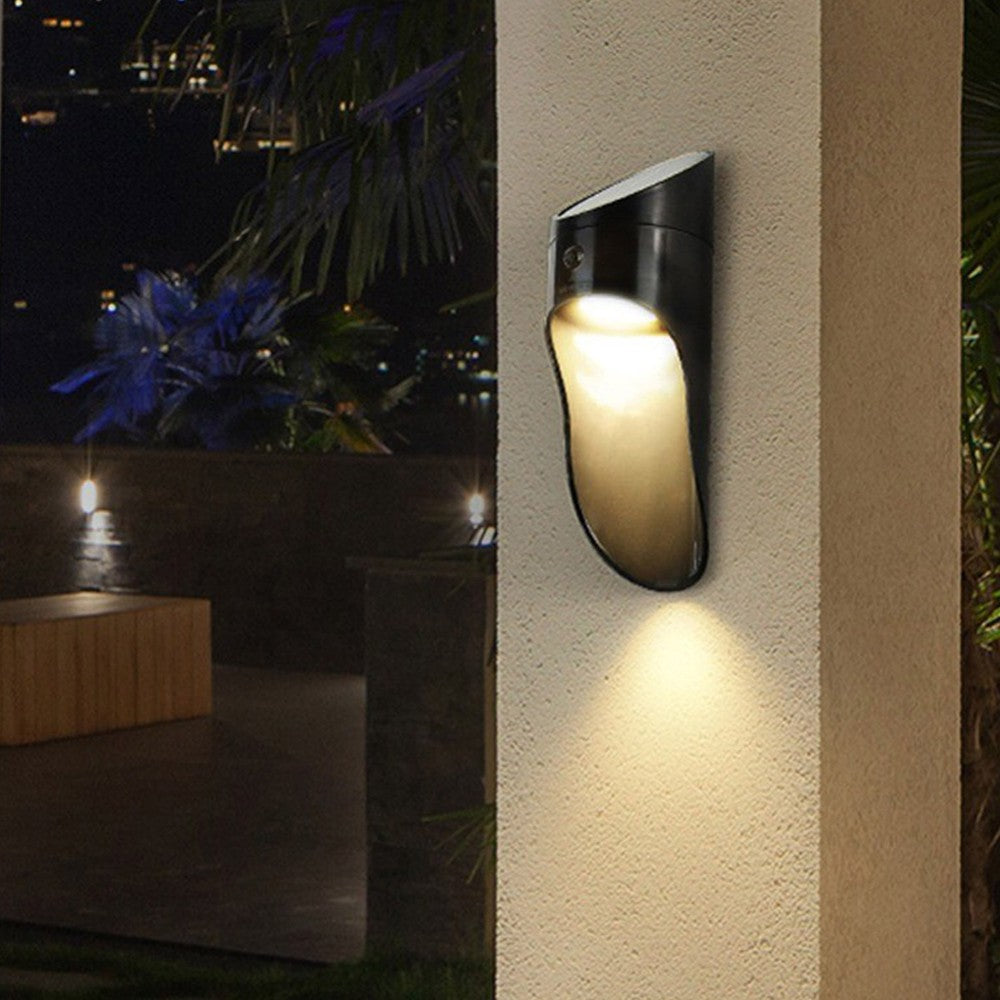 Water Resistant Solar Motion Sensor Lights Wall Mounted Lamp Black