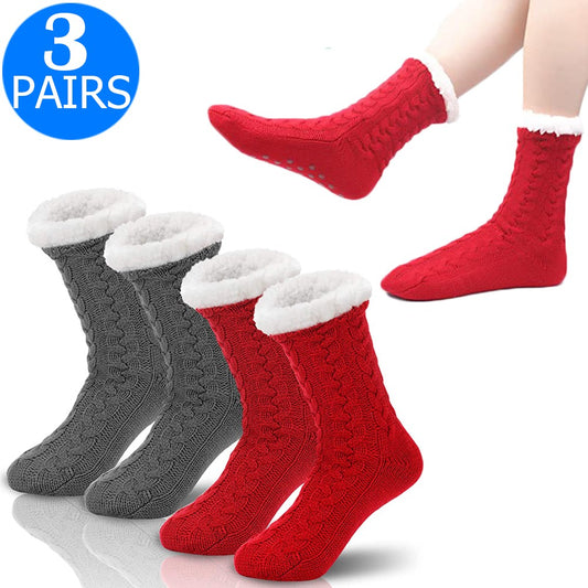 3 Pairs of Unisex Anti Slip Warm Thick Knit Socks