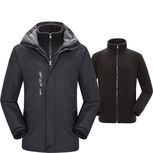 Mens 3 in 1 Winter Windproof Coats Ski Hooded Jacket with Warm Inner