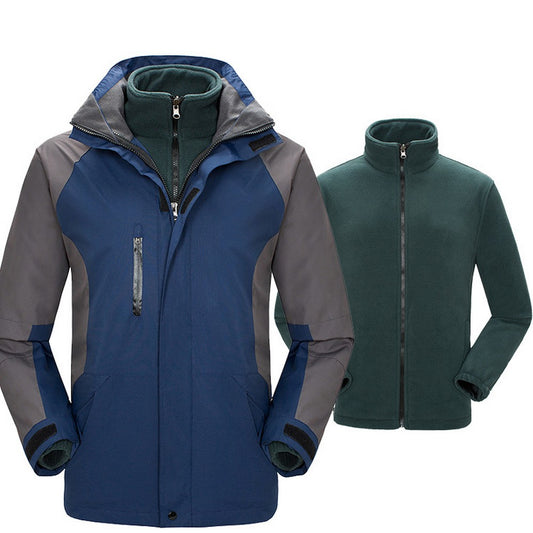 Mens 3 in 1 Winter Windproof Coats Ski Hooded Jacket with Warm Inner
