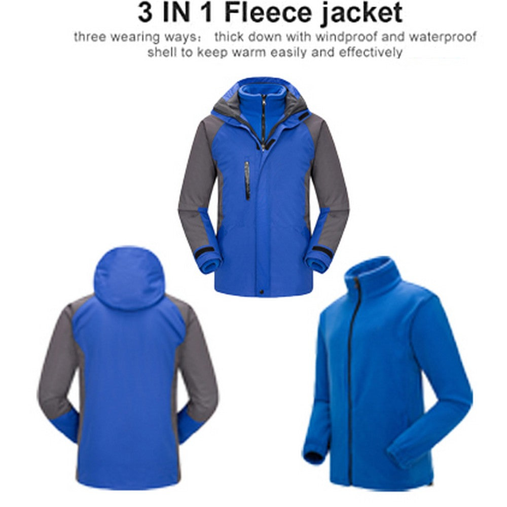 Mens 3 in 1 Winter Windproof Coats Ski Hooded Jacket with Warm Inner