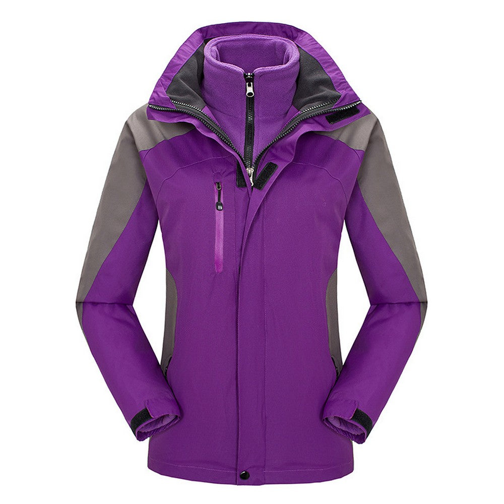Womens 3 in 1 Winter Windproof Coats Ski Hooded Jacket with Warm Inner