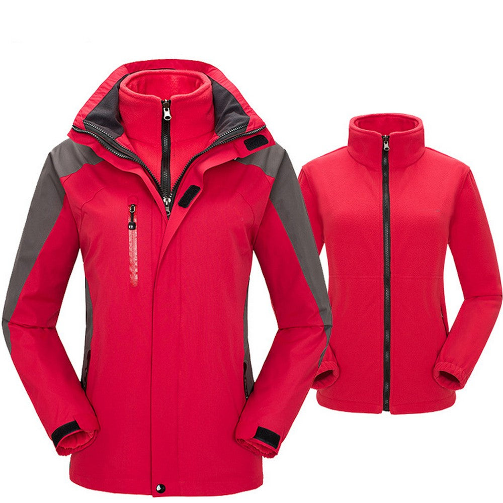 Womens 3 in 1 Winter Windproof Coats Ski Hooded Jacket with Warm Inner