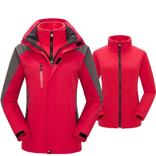Womens 3 in 1 Winter Windproof Coats Ski Hooded Jacket with Warm Inner