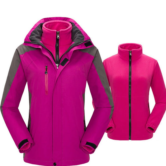 Womens 3 in 1 Winter Windproof Coats Ski Hooded Jacket with Warm Inner