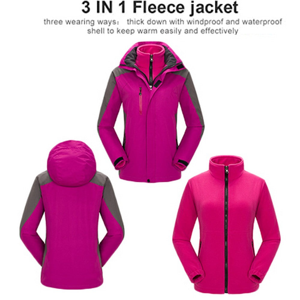 Womens 3 in 1 Winter Windproof Coats Ski Hooded Jacket with Warm Inner