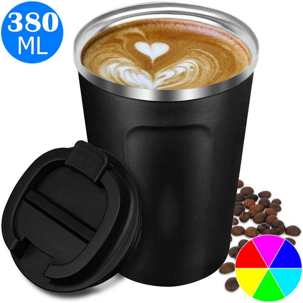 380ML Stainless Steel Insulated Coffee Cup Travel Mug with Leakproof Lid